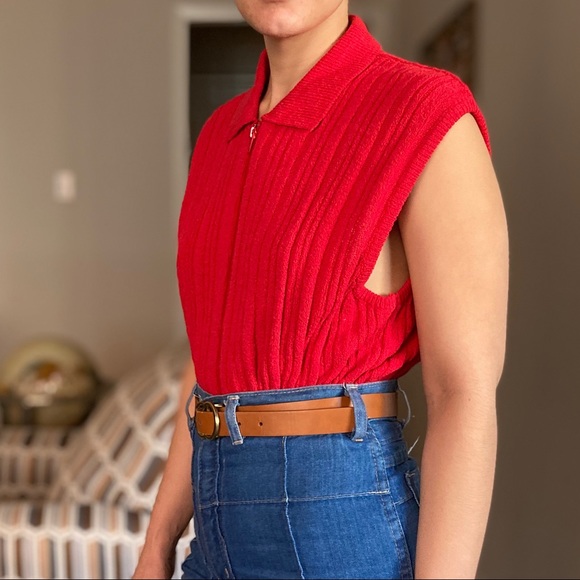 Vintage 70s Ribbed Zip Vest Top - Picture 6 of 7